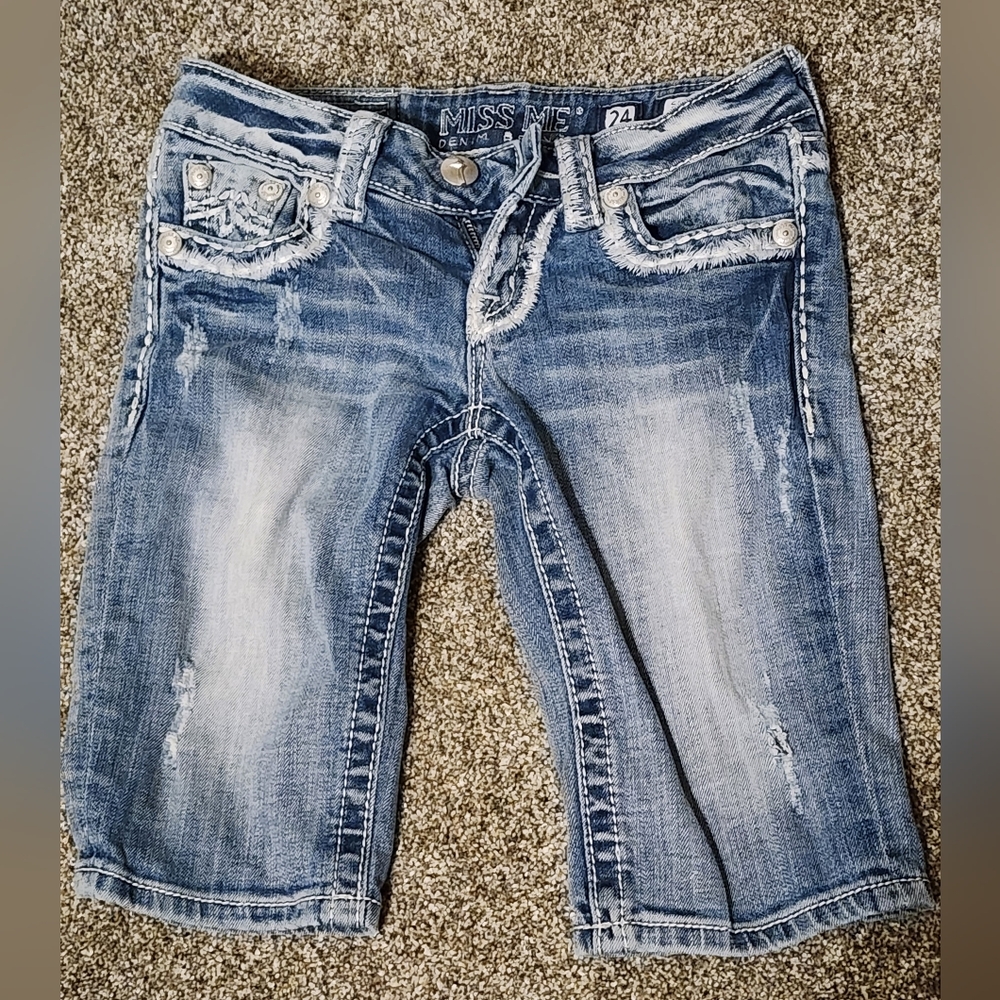 Miss Me Distressed Denim Bermuda Shorts
